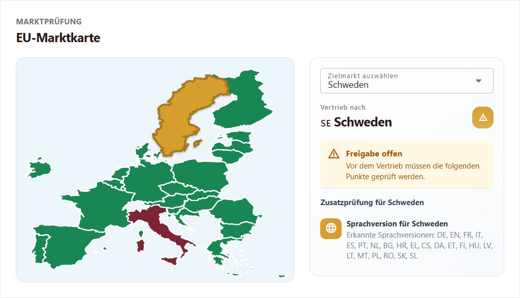 EU-Marktkarte mit ausgewähltem Zielmarkt